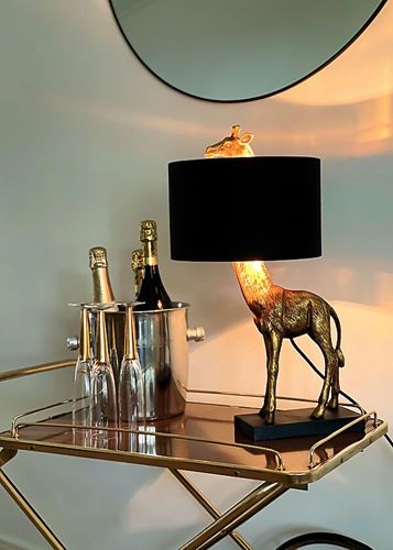 Affe giraff lampa armatur svart guld