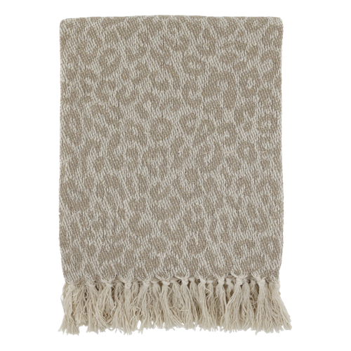 Aix pläd beige bomull leopard fransar