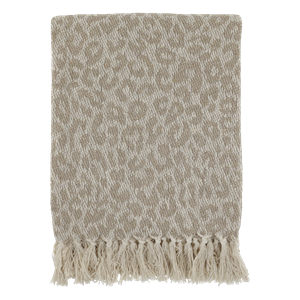 Aix pläd beige bomull leopard fransar