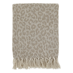 Aix pläd beige bomull leopard fransar