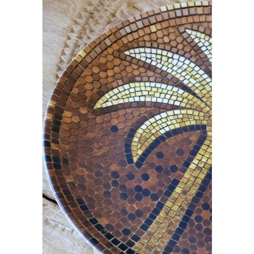 Palm tallrik mosaik stengods brun