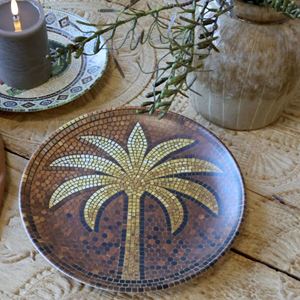Palm tallrik mosaik stengods brun