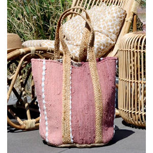 Strandväska Bag bomull jute rosa vit